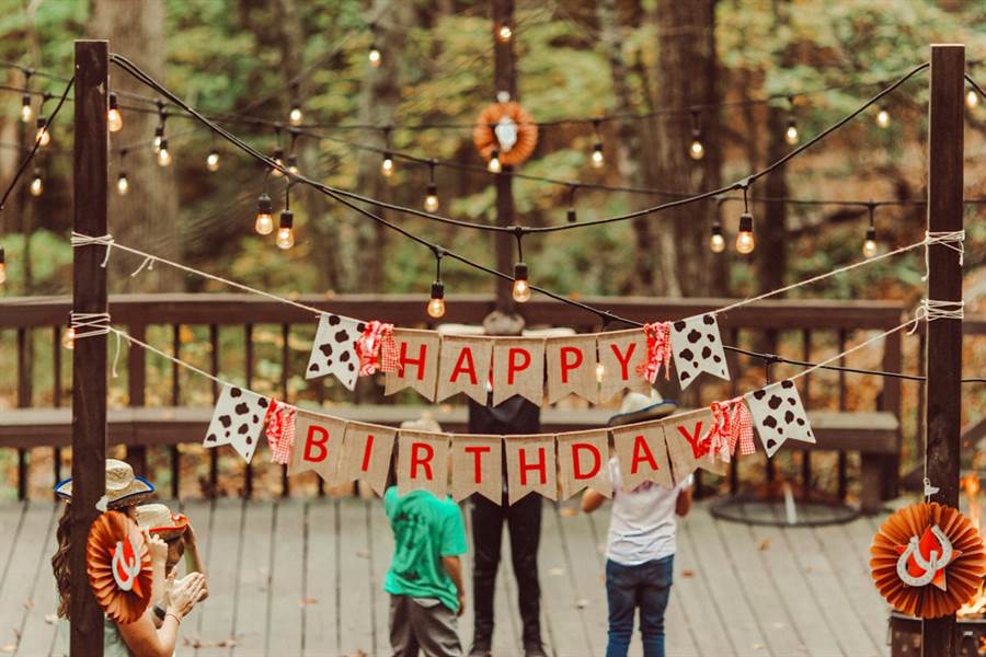 Happy birthday banner outdoor party